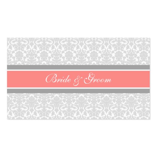 Coral Damask Wedding Table Place Setting Cards Business Card Templates (back side)