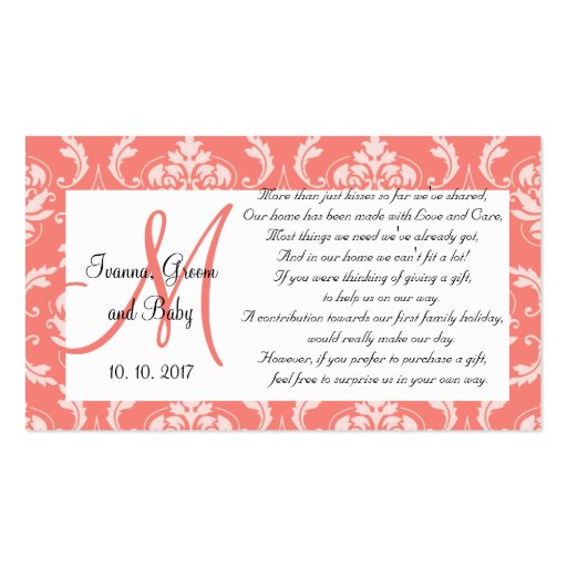 Coral Damask Wedding Wishing Well Cards 2 Business Card Template