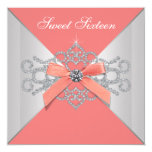 Coral Diamonds and Coral Birthday Party Customized Invitation Cards