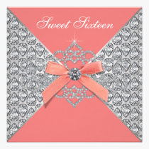 Coral Diamonds Coral Sweet 16 Birthday Party invitations