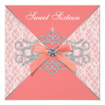 Coral Diamonds Coral Sweet 16 Birthday Party Custom Invitation