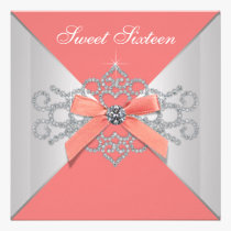 Coral Diamonds Coral Sweet 16 Birthday Party invitations