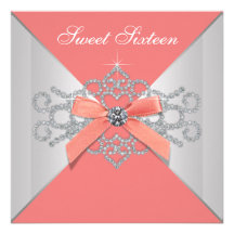 Coral Diamonds Coral Sweet 16 Birthday Party Invitations