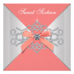 Coral Diamonds Coral Sweet 16 Birthday Party Invitations
