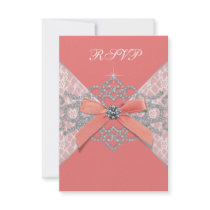 Coral Diamonds Coral Sweet 16 Birthday Party RSVP Invite