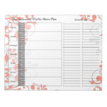 Coral Floral Weekly Personalized Menu Plan Notepad