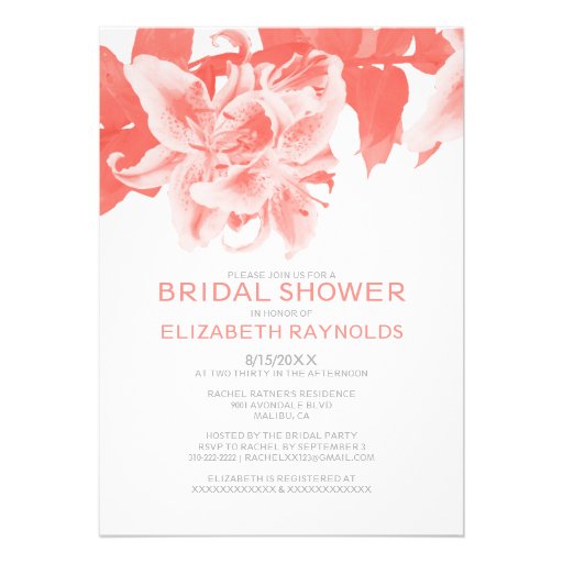 Coral Flower Bridal Shower Invitations