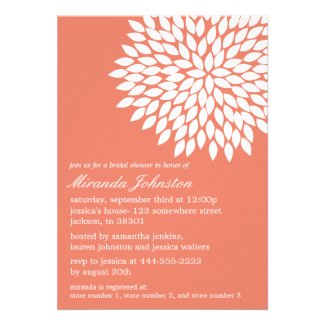 Coral Flower Design Bridal Shower Invitations