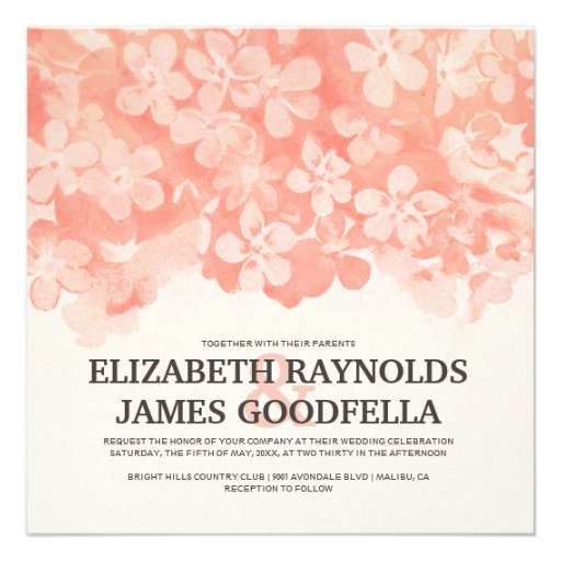 Coral Flowers Wedding Invitations