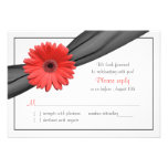 Coral Gerber Daisy Grey Ribbon Wedding RSVP Personalized Invitations