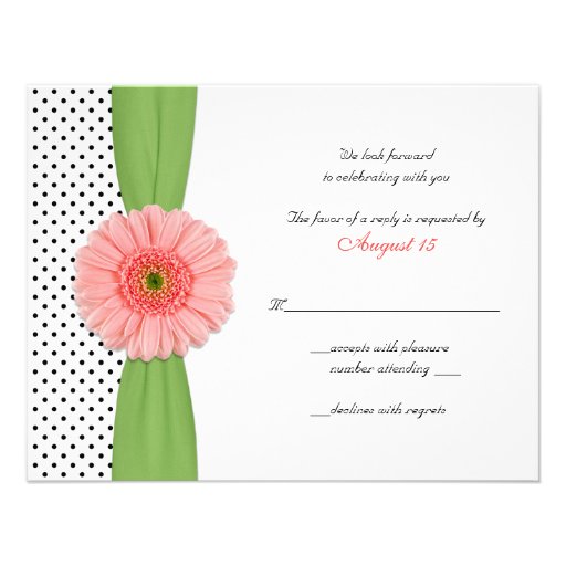 Coral Gerber Daisy Polka Dot Reply Card Personalized Invites