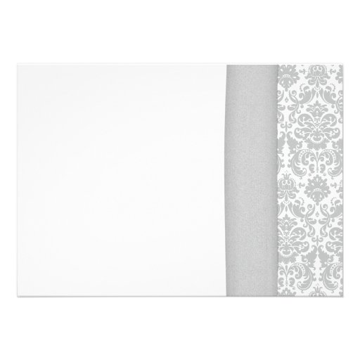 Coral Gerbera Daisy Grey Damask Wedding Invitation