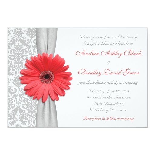 gerbera wedding invitations coral gerbera grey damask wedding invitation zazzle gerbera wedding invitations coral gerbera grey damask wedding invitation zazzle