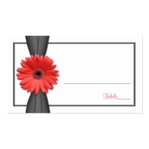 Coral Gerbera Daisy Grey Ribbon Wedding Place Card Business Card Template (front side)