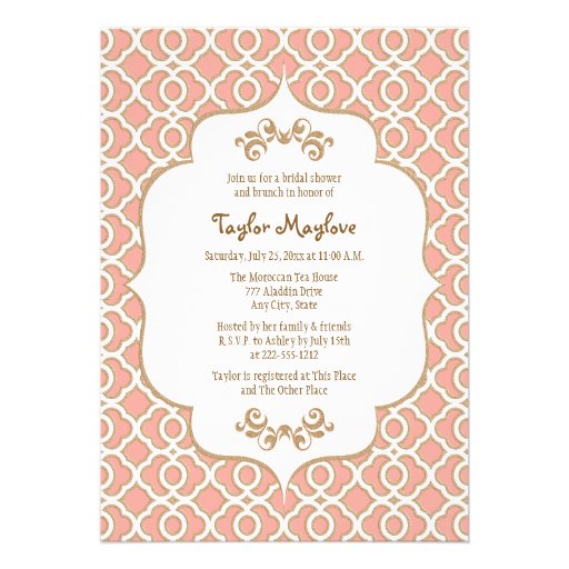 Coral Gold Moroccan Bridal Shower Invites (front side)