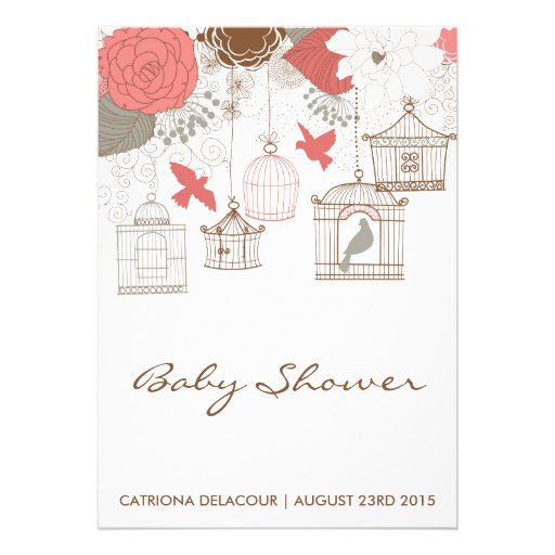 Coral & Gray BirdcagesBaby Shower Invitation