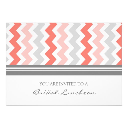 Coral Gray Chevron Bridal Lunch Invitation Cards