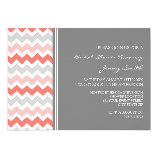 Coral Gray Chevron Bridal Shower Invitation Cards