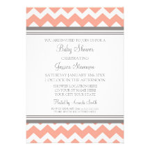 Coral Gray Chevron Custom Baby Shower Invitations