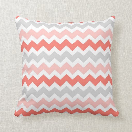 Coral Gray Chevron Decorative Pillow