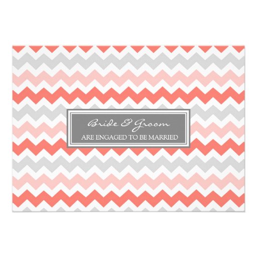 Coral Gray Chevron Engagement Party Invitations