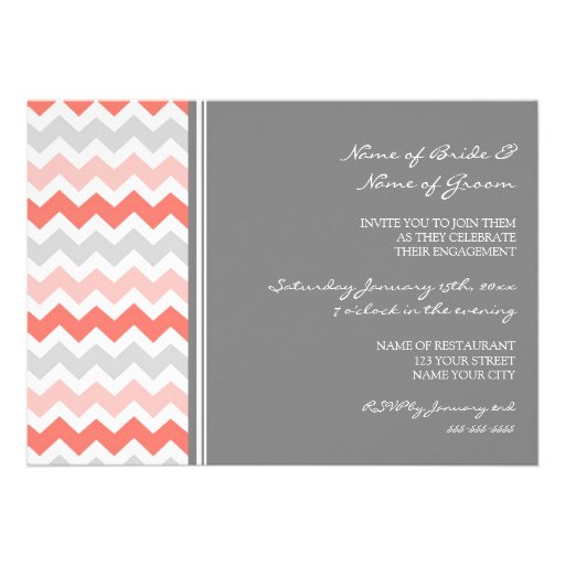 Coral Gray Chevron Engagement Party Invitations