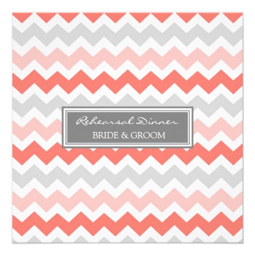 Coral Gray Chevron Rehearsal Dinner Party Personalized Invites