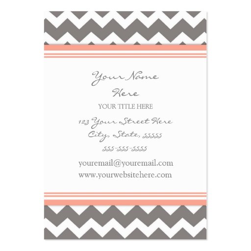 Coral Gray Chevron Retro Business Cards (back side)