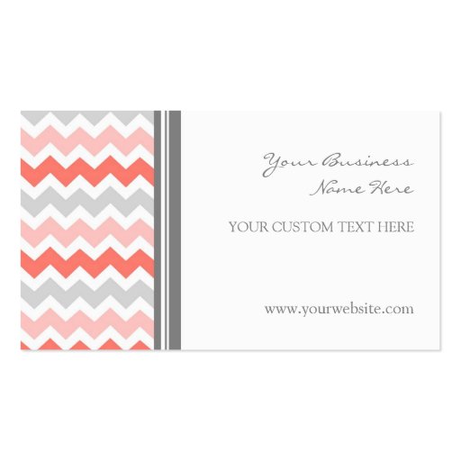 Coral Gray Chevron Retro Business Cards (front side)