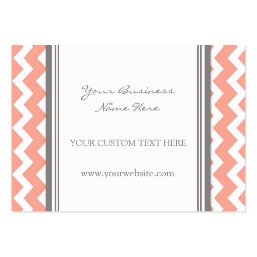 Coral Gray Chevron Retro Business Cards (front side)