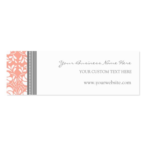 Coral Gray Damask Business Cards (front side)