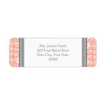 Coral Gray Damask Custom Return Address Labels