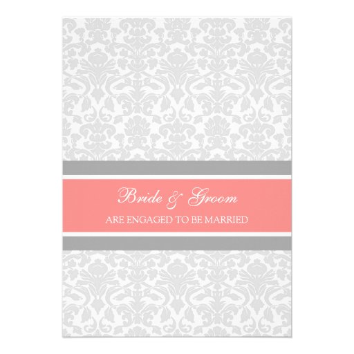 Coral Gray Damask Engagement Party Invitations