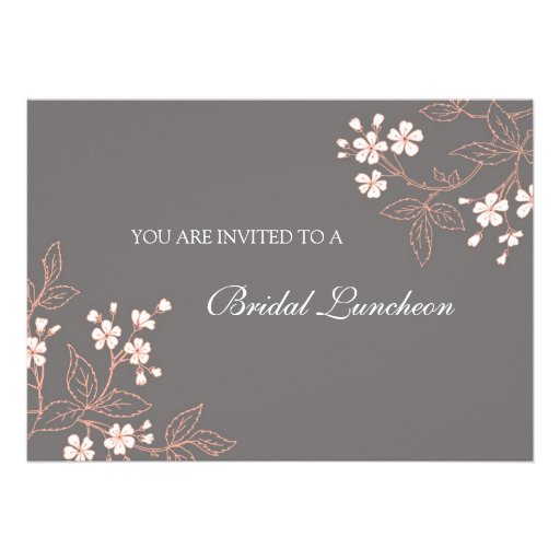 Coral Gray Floral Bridal Lunch Invitation Cards