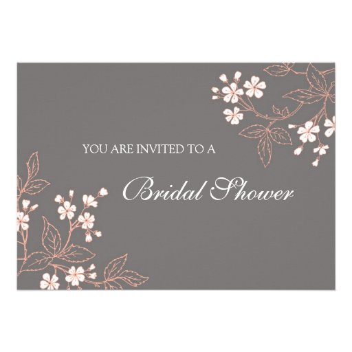 Coral Gray Floral Bridal Shower Invitation Cards