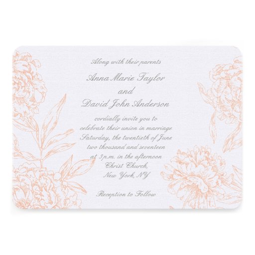 Coral Gray Vintage Floral Wedding Invitation