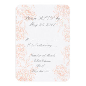 Coral Gray Vintage Floral Wedding RSVP 3.5x5 Paper Invitation Card