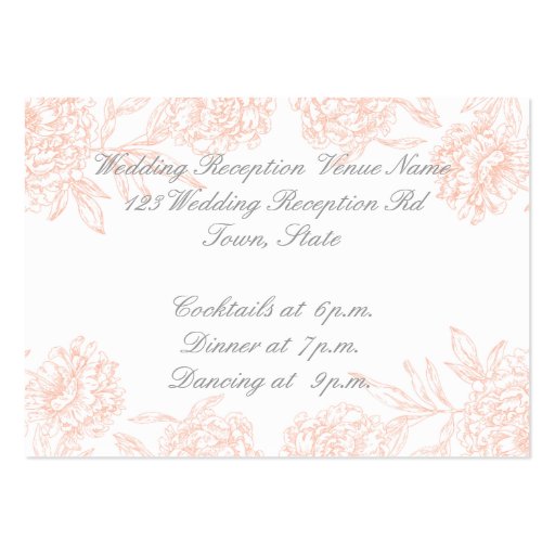 Coral Gray Vintage Wedding Reception Insert Card Business Card Template (back side)