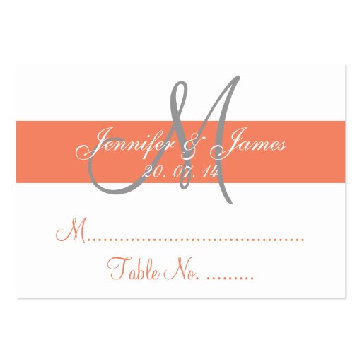 Coral Gray Wedding Reception Escort Card Business Card Template (front side)