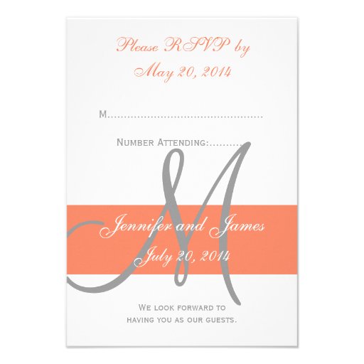 Coral Gray Wedding RSVP Card | Monogram Names
