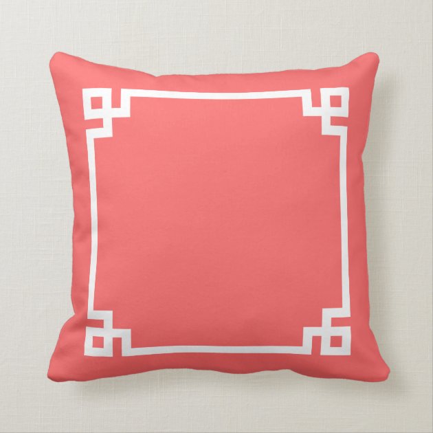 Coral Greek Key Border Custom Monogram Pillows-1