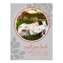 Coral & Grey | Baby Girl Announcement invitations