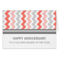 Coral Grey Chevron Employee Anniversary Card