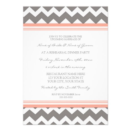 Coral Grey Chevron Rehearsal Dinner Party Personalized Invite