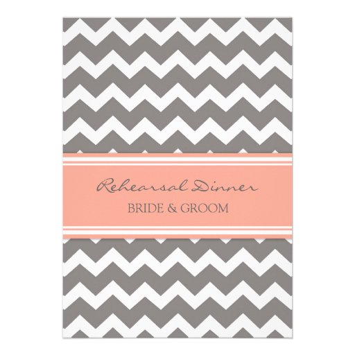 Coral Grey Chevron Rehearsal Dinner Party Personalized Invite