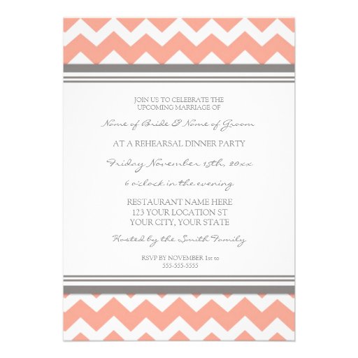 Coral Grey Chevron Rehearsal Dinner Party Custom Invitations