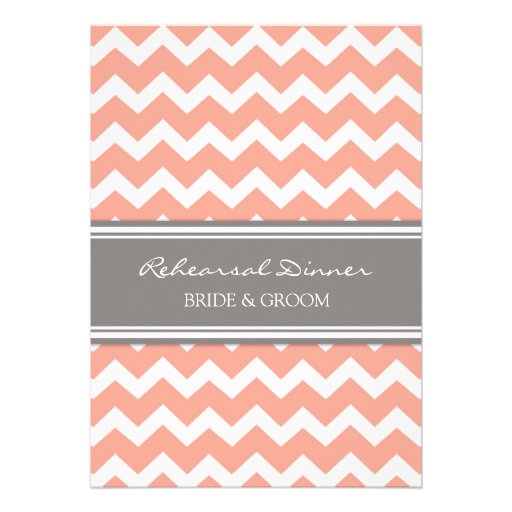 Coral Grey Chevron Rehearsal Dinner Party Custom Invitations (front side)
