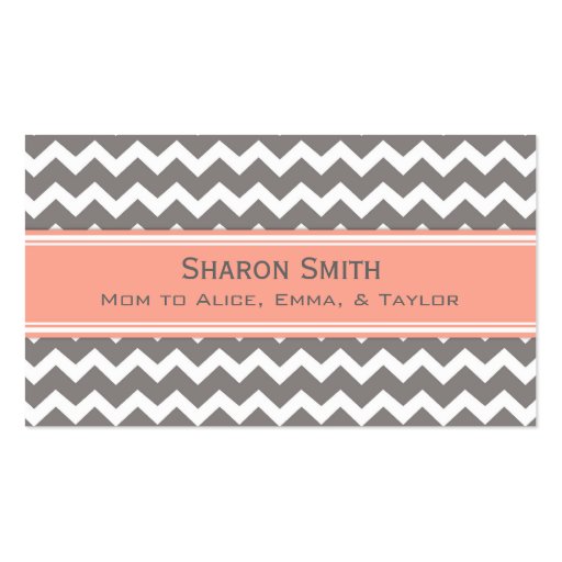 Coral Grey Chevron Retro Mom Calling Cards Business Cards (front side)
