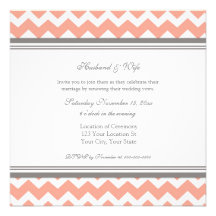 Coral Grey Chevron Wedding Vow Renewal Invitations