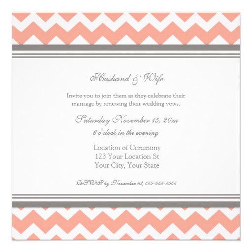Coral Grey Chevron Wedding Vow Renewal Invitations